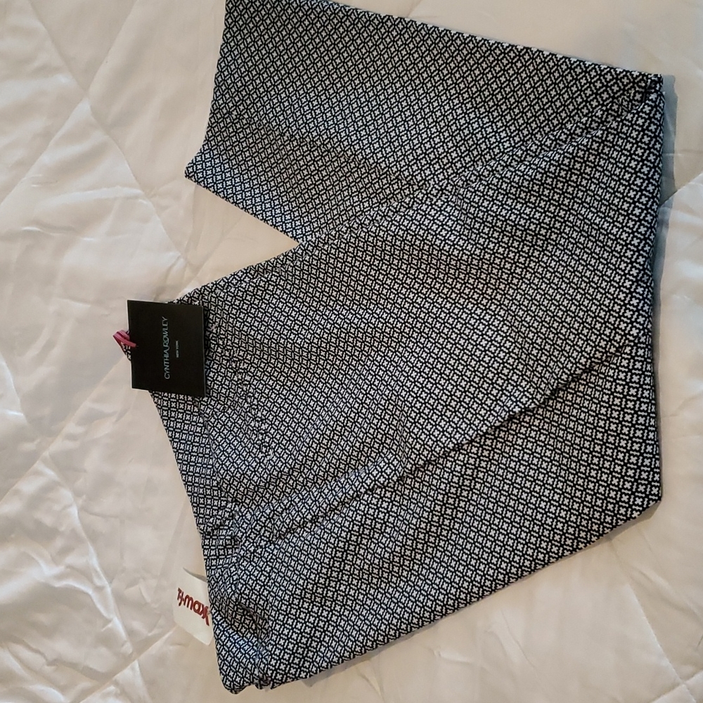 CYNTHIA ROWLEY blue patterned straight leg pants size 14